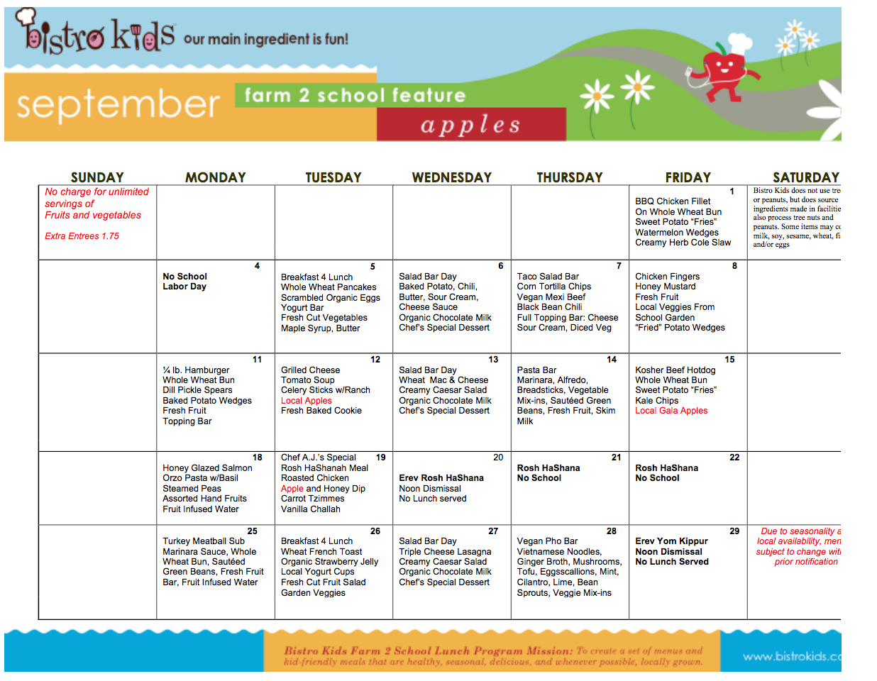 Lunch Menu | Saul Mirowitz Jewish Community School