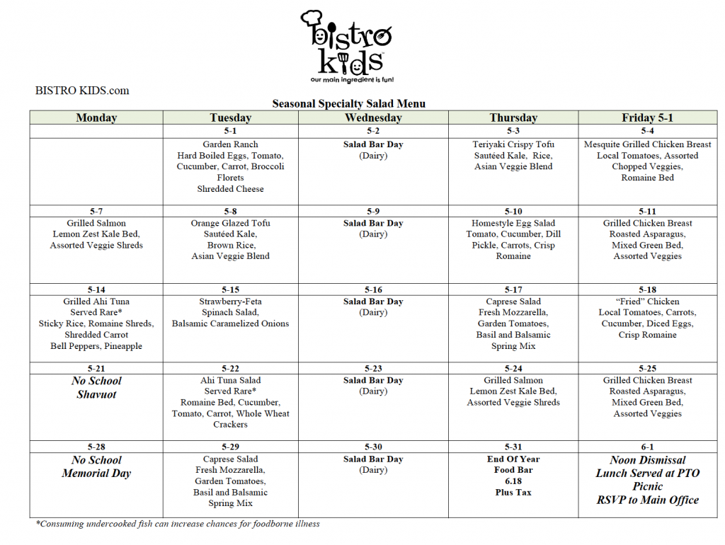 Lunch Menu | Saul Mirowitz Jewish Community School