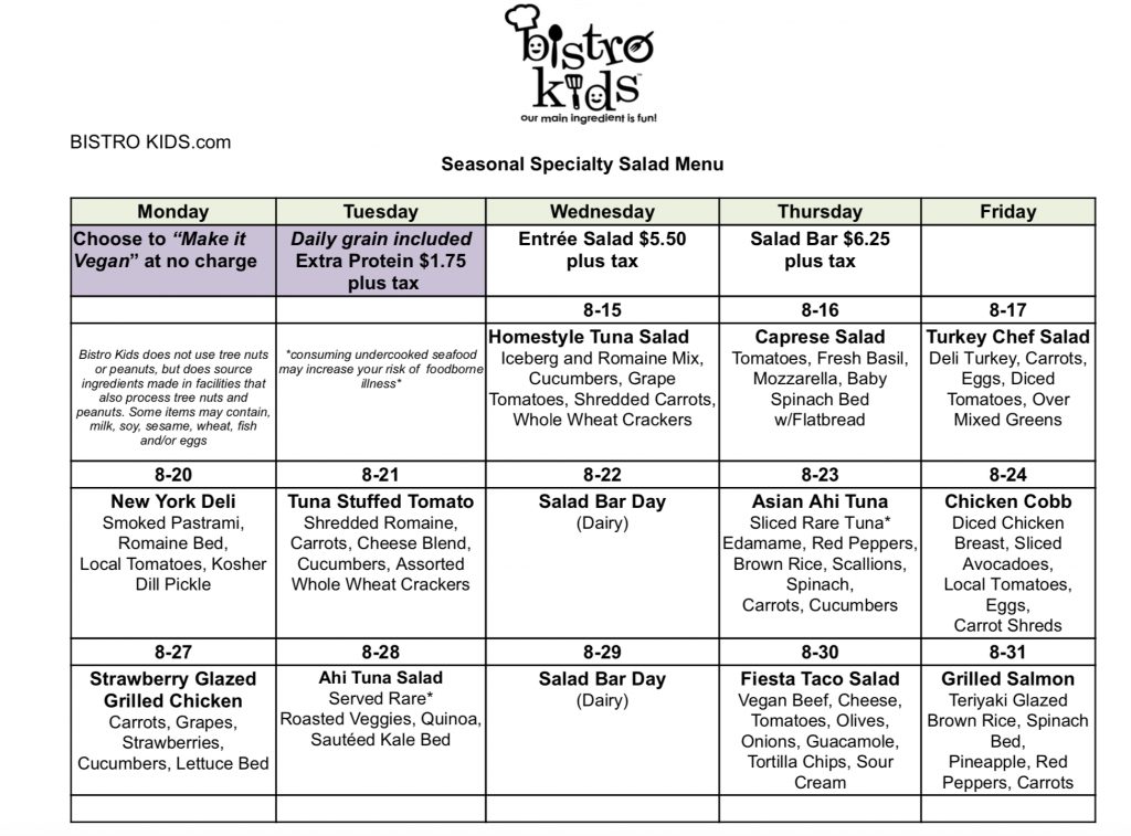 Lunch Menu | Saul Mirowitz Jewish Community School