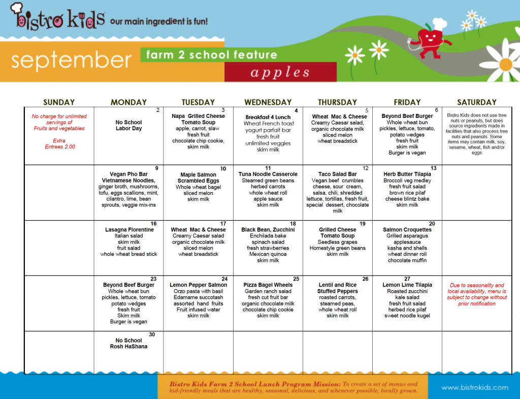 Lunch Menu | Saul Mirowitz Jewish Community School