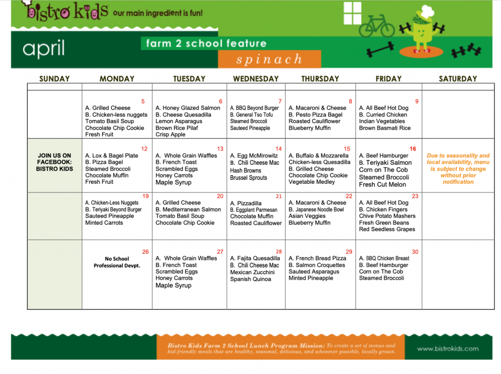 Lunch Menu - Saul Mirowitz Jewish Community School